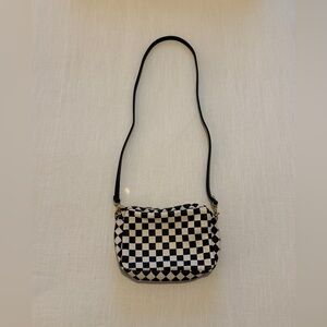 Clare V Midi Sac Crossbody Bag in Black/Cream Woven Checker
